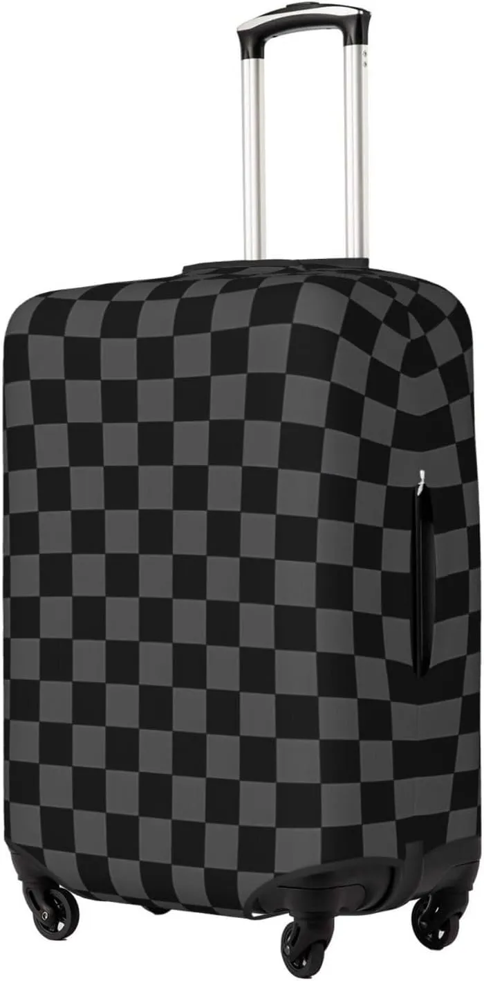 Travel Luggage Cover Suitcase Elastic Washable Stretch Black Plaid Checkered Suitcase Protector Bag,Anti-Scratch Spandex Double-Sided Baggage Covers For Wheeled Suitcase Kid Adult