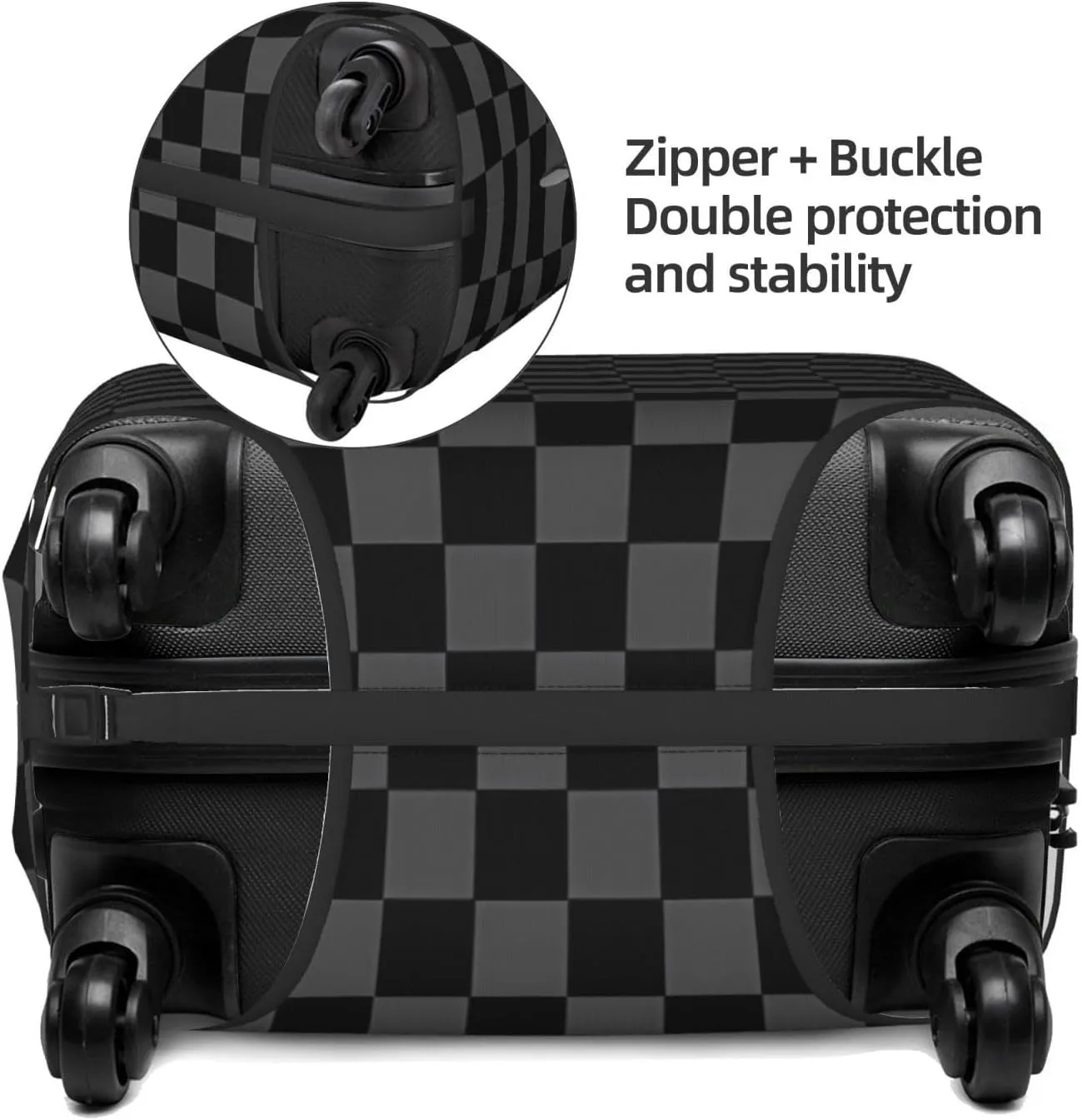 Travel Luggage Cover Suitcase Elastic Washable Stretch Black Plaid Checkered Suitcase Protector Bag,Anti-Scratch Spandex Double-Sided Baggage Covers For Wheeled Suitcase Kid Adult