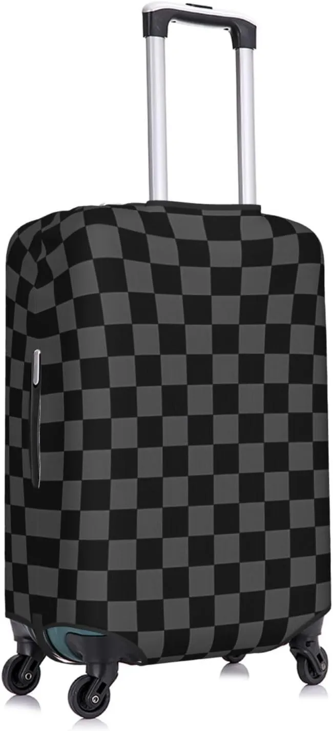 Travel Luggage Cover Suitcase Elastic Washable Stretch Black Plaid Checkered Suitcase Protector Bag,Anti-Scratch Spandex Double-Sided Baggage Covers For Wheeled Suitcase Kid Adult