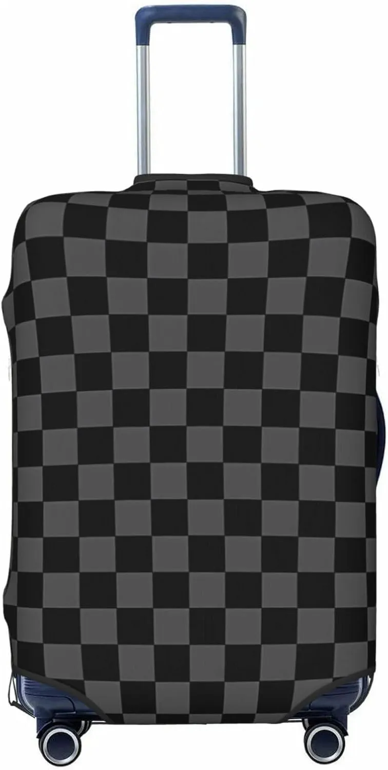 Travel Luggage Cover Suitcase Elastic Washable Stretch Black Plaid Checkered Suitcase Protector Bag,Anti-Scratch Spandex Double-Sided Baggage Covers For Wheeled Suitcase Kid Adult