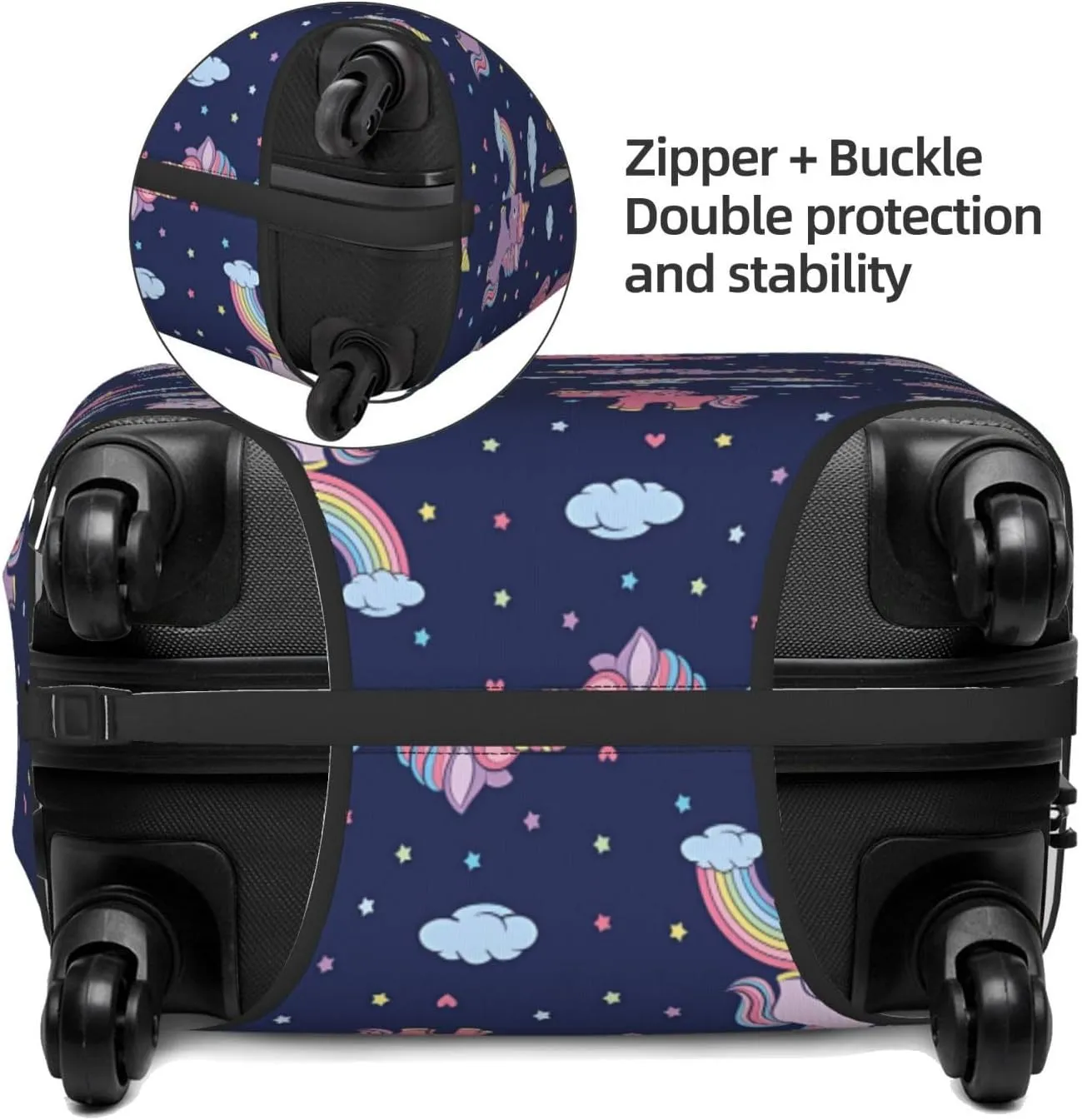 Travel Luggage Cover Suitcase Elastic Washable Stretch Cartoon Horses Cloud Rainbow 2 Suitcase Protector Bag,Anti-Scratch Dust-Proof Double-Sided Baggage Covers For Wheeled Suitcase Kid Adult