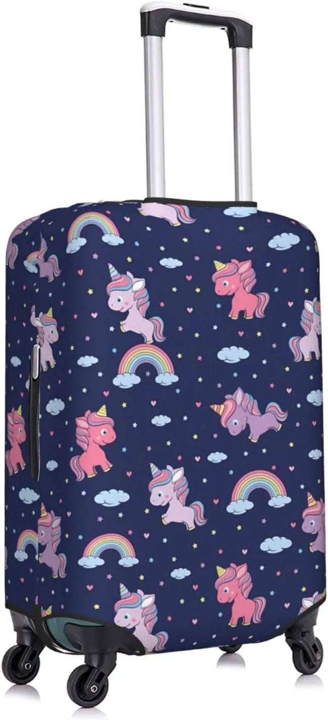 Travel Luggage Cover Suitcase Elastic Washable Stretch Cartoon Horses Cloud Rainbow 2 Suitcase Protector Bag,Anti-Scratch Dust-Proof Double-Sided Baggage Covers For Wheeled Suitcase Kid Adult