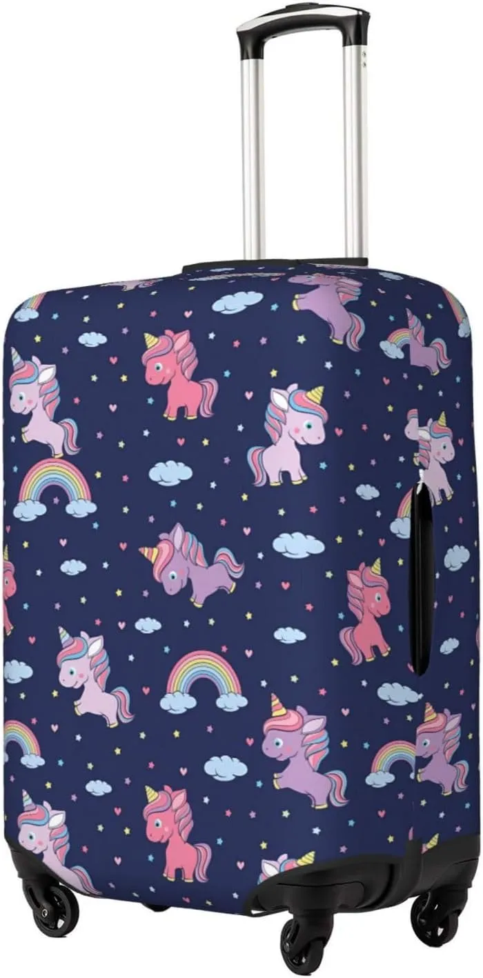 Travel Luggage Cover Suitcase Elastic Washable Stretch Cartoon Horses Cloud Rainbow 2 Suitcase Protector Bag,Anti-Scratch Dust-Proof Double-Sided Baggage Covers For Wheeled Suitcase Kid Adult