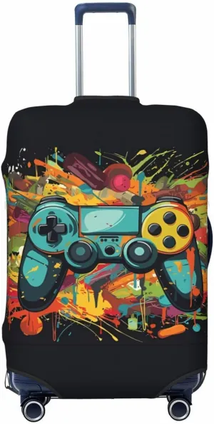 Travel Luggage Cover Suitcase Elastic Washable Stretch Game Pad Gaming Controller Gamer Suitcase Protector Bag,Anti-Scratch Spandex Double-Sided Baggage Covers For Wheeled Suitcase Kid Adult