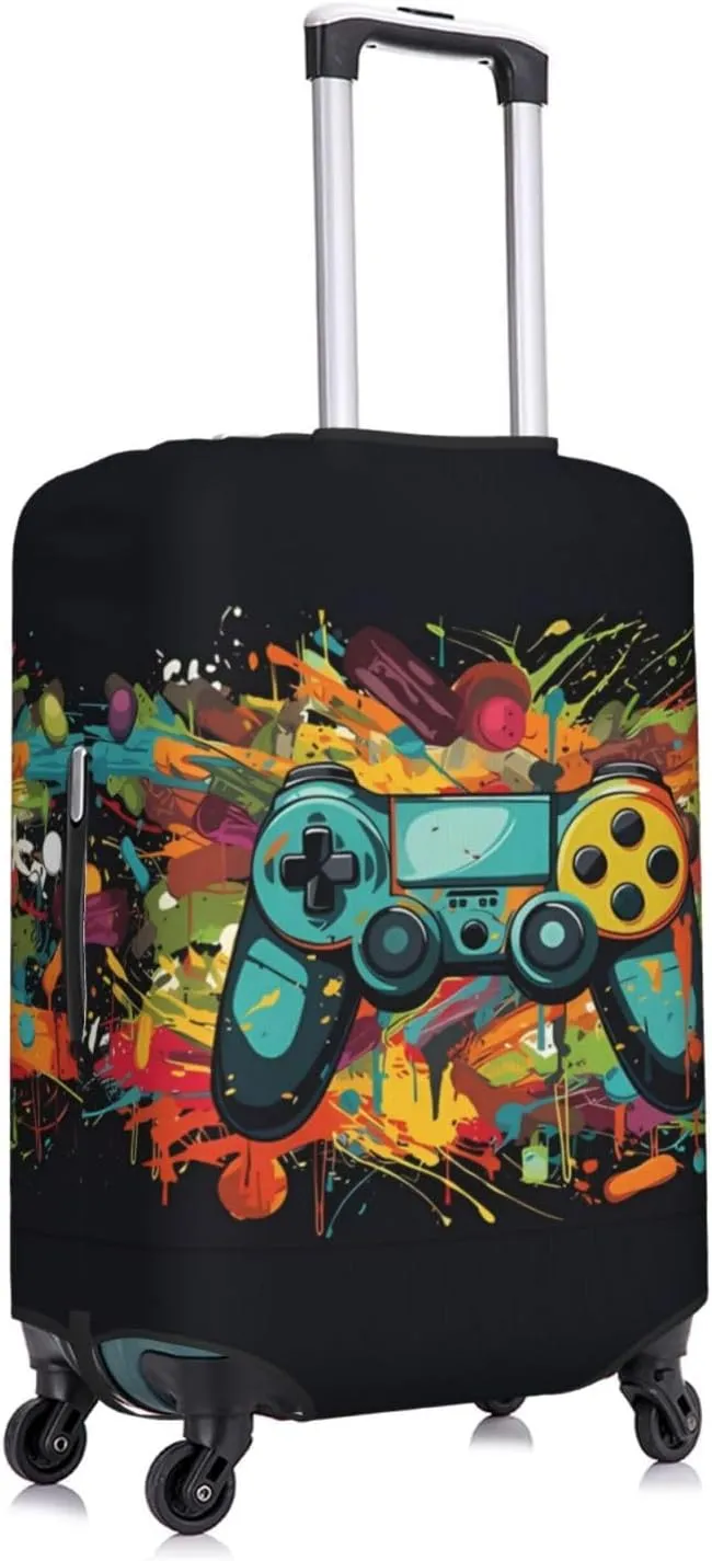 Travel Luggage Cover Suitcase Elastic Washable Stretch Game Pad Gaming Controller Gamer Suitcase Protector Bag,Anti-Scratch Spandex Double-Sided Baggage Covers For Wheeled Suitcase Kid Adult