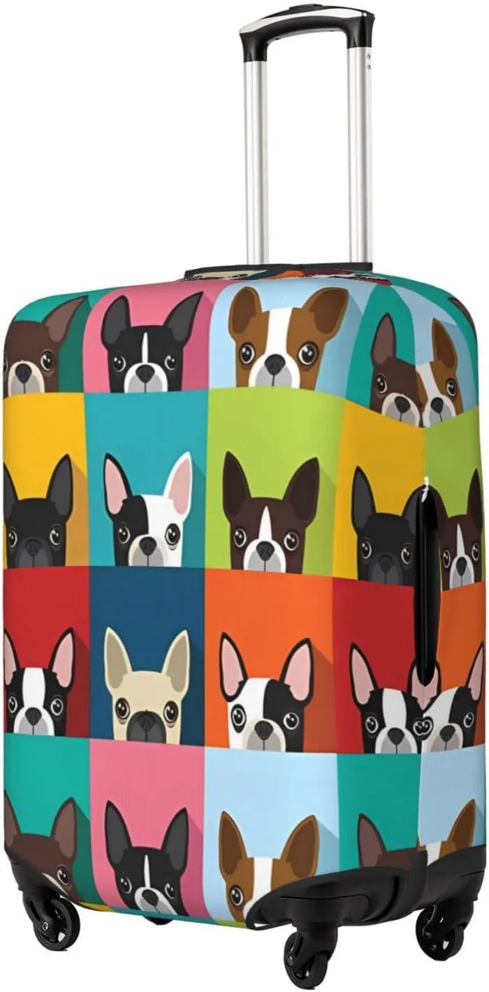 Travel Luggage Cover Suitcase Stretch Washable Boston Terrier Dogs Suitcase Protector Bag,Dust-Proof With Zipper Closure Baggage Covers For Kid Adult,Large