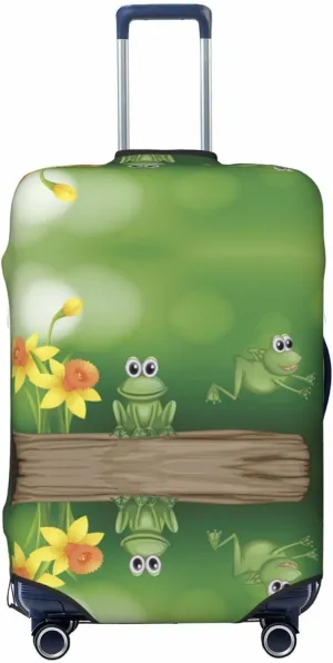 Travel Luggage Cover Suitcase Stretch Washable Two Green Frogs Suitcase Protector Bag,Spandex Double-Sided Baggage Covers For Kid Adult,Small