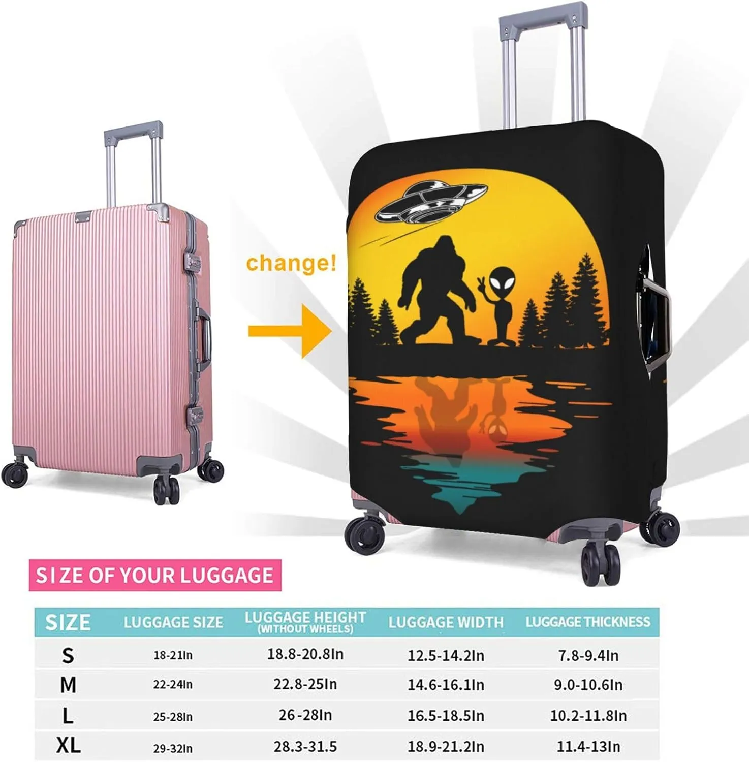 Travel Luggage Cover Ufo Alien And Bigfoot Moon Fashion Washable Baggage Suitcase Protector Fit For 18-32 Inch Luggage