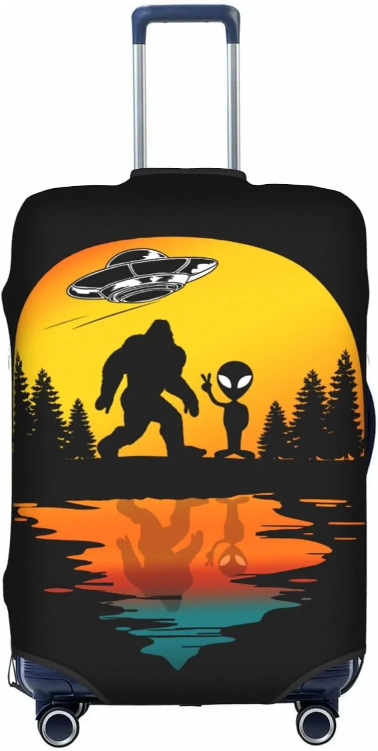 Travel Luggage Cover Ufo Alien And Bigfoot Moon Fashion Washable Baggage Suitcase Protector Fit For 18-32 Inch Luggage