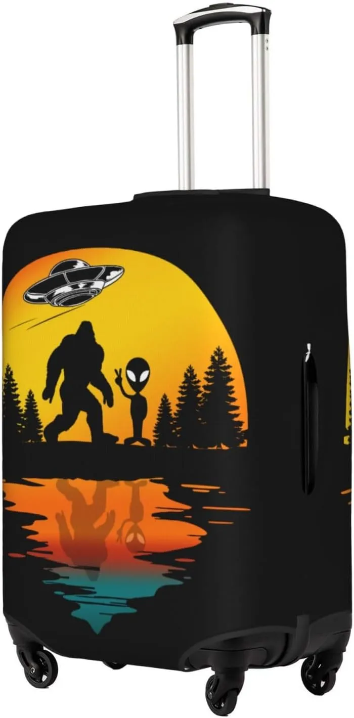 Travel Luggage Cover Ufo Alien And Bigfoot Moon Fashion Washable Baggage Suitcase Protector Fit For 18-32 Inch Luggage