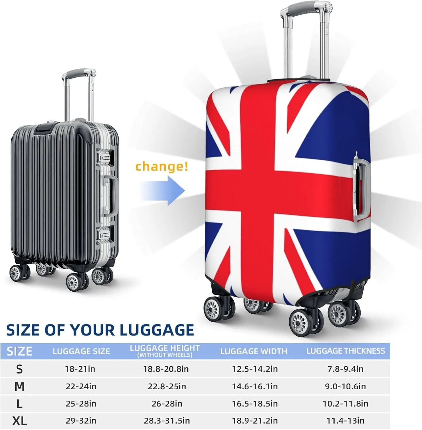 Travel Luggage Cover,British Flag Suitcase Protector Protector Elastic Anti-Scratch Washable, Suitcase Cover For Wheeled Suitcase Kid Adult Travel Baggage Accessories,Small