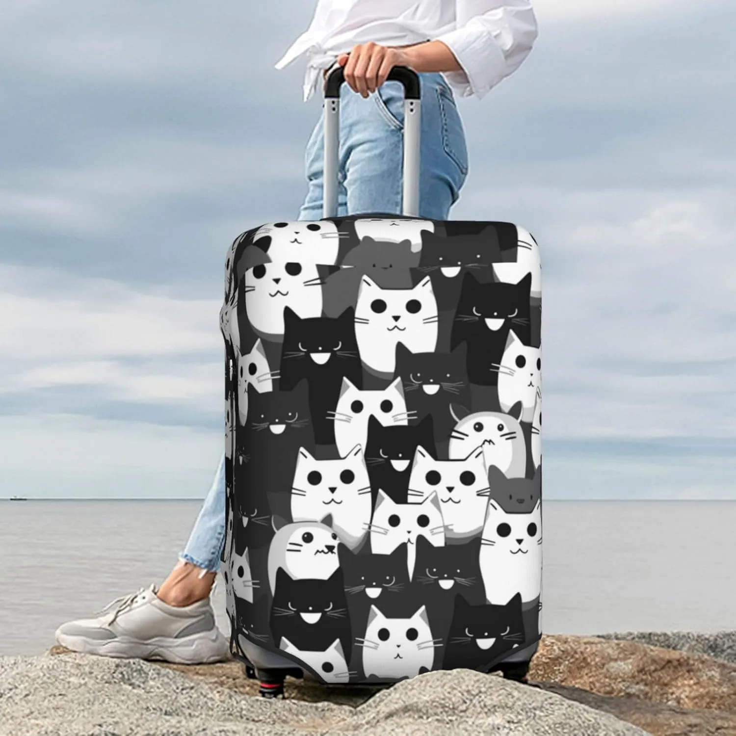 Travel Luggage Cover,Cat Black White Suitcase Protector Protector Spandex Anti-Scratch Washable, Suitcase Cover For Wheeled Suitcase Kid Adult Travel Baggage Accessories,X-Large