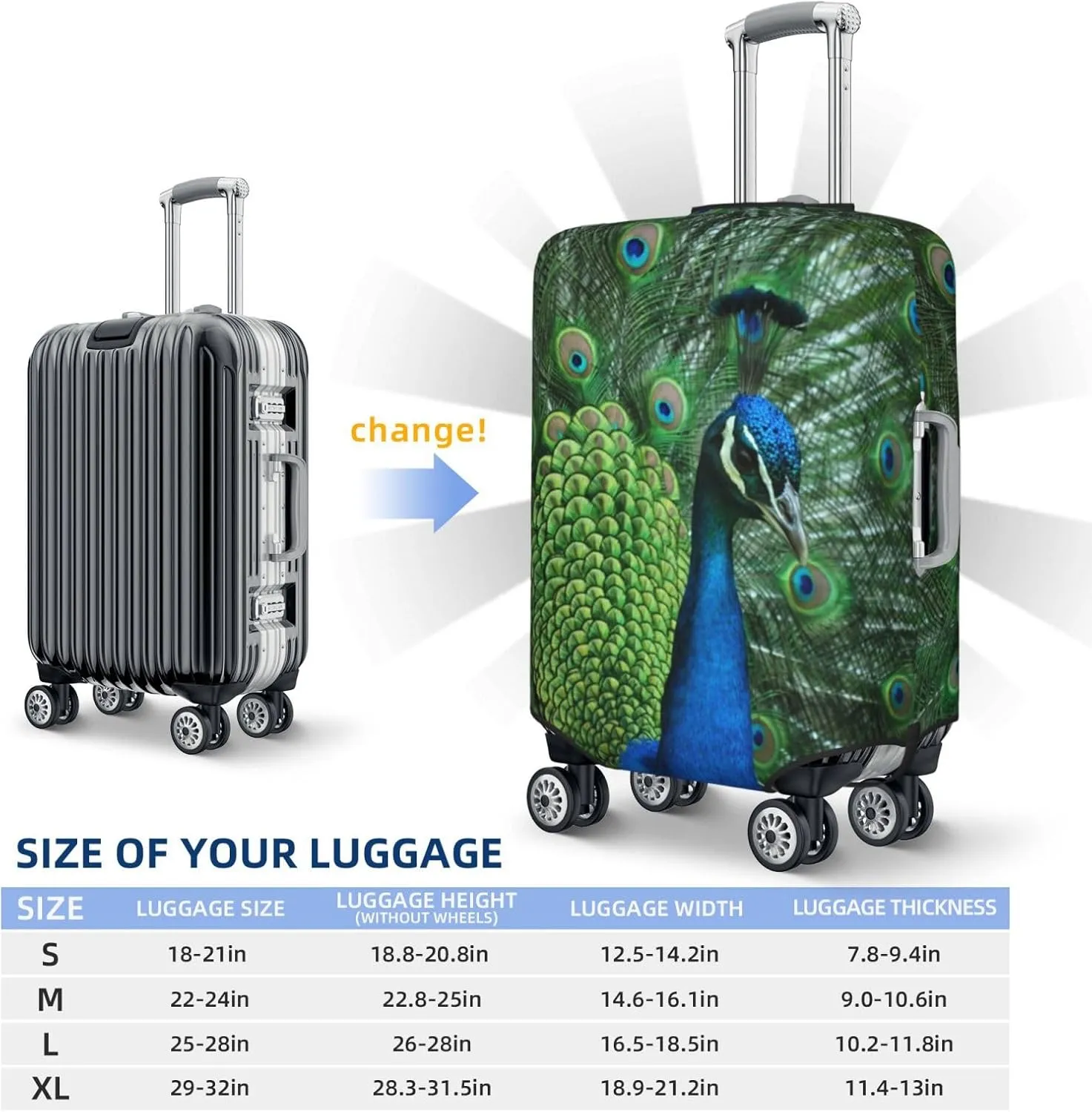 Travel Luggage Cover,Peacock Suitcase Protector Protector Spandex Anti-Scratch Washable, Suitcase Cover For Wheeled Suitcase Kid Adult Travel Baggage Accessories,Large