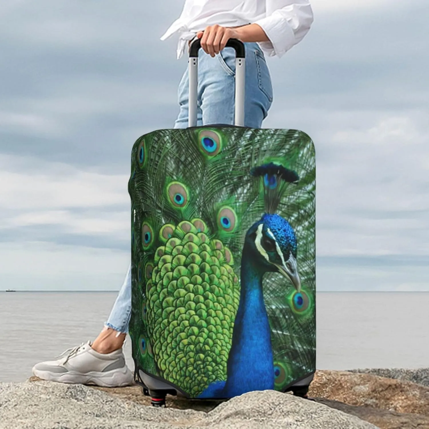 Travel Luggage Cover,Peacock Suitcase Protector Protector Spandex Anti-Scratch Washable, Suitcase Cover For Wheeled Suitcase Kid Adult Travel Baggage Accessories,Large