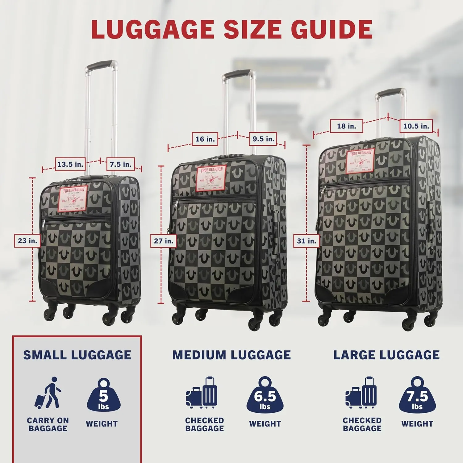 True Religion 23" Rolling Luggage, Soft Sided Suitecases with Spinner Wheels, Black, 23 Inch