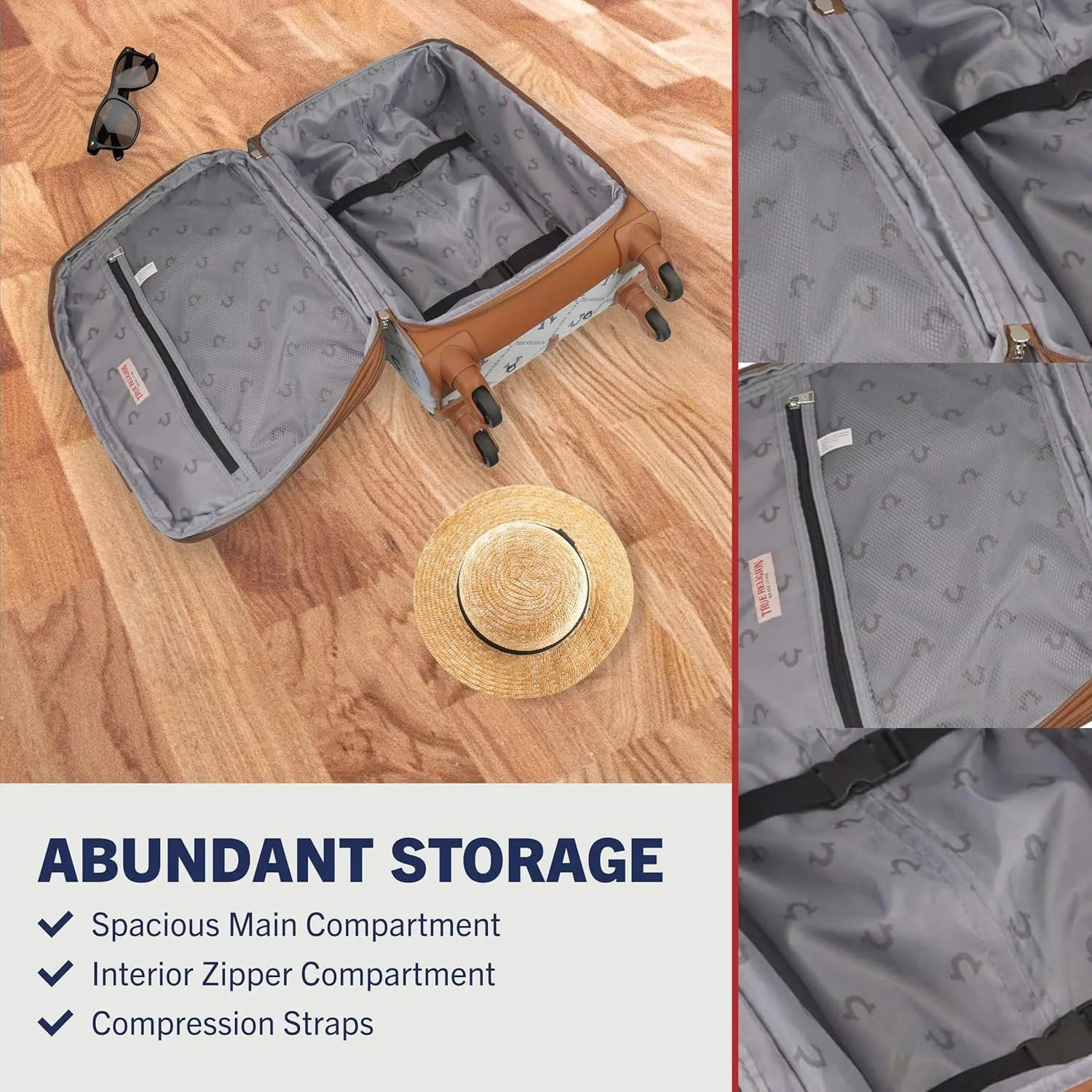 True Religion 23" Rolling Luggage, Soft Sided Suitecases with Spinner Wheels, Denim, 23 Inch