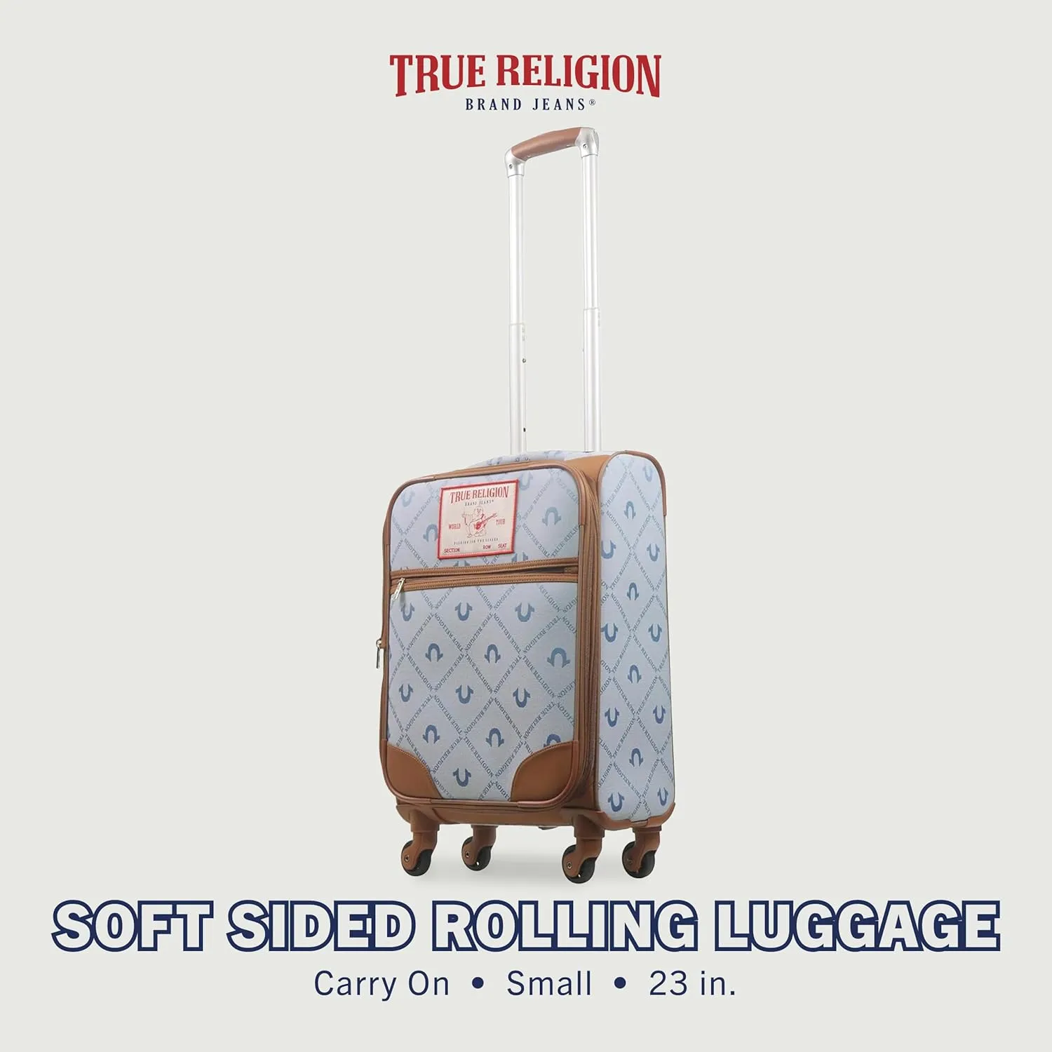 True Religion 23" Rolling Luggage, Soft Sided Suitecases with Spinner Wheels, Denim, 23 Inch