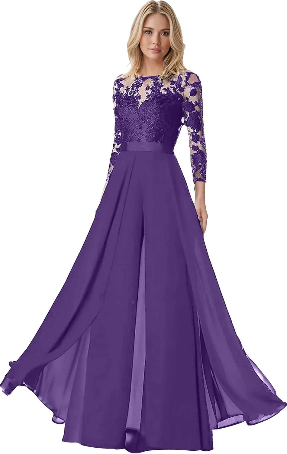 Two-Piece Mother of The Bride Pant Suit for Wedding Appliques Crewneck 1/2 Sleeves Formal Evening Gowns