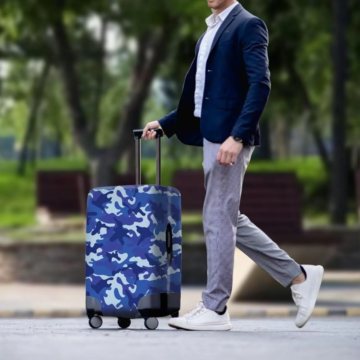 Uasibuni Blue Camo Print Luggage Cover for Men Fashion Suitcase Protector Fits 18-32 Inch Luggage Boys Luggage Protector Luggage Case