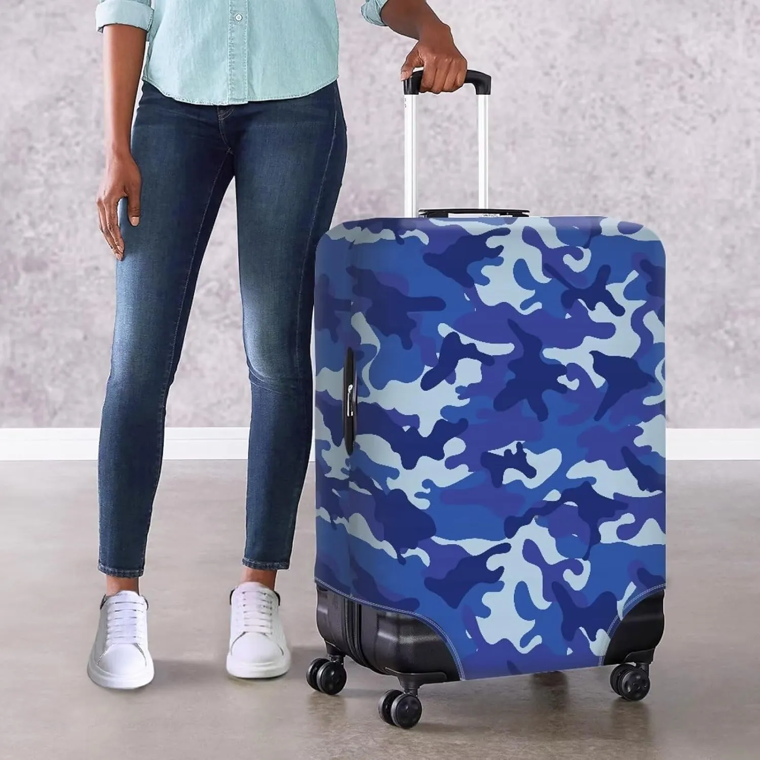 Uasibuni Blue Camo Print Luggage Cover for Men Fashion Suitcase Protector Fits 18-32 Inch Luggage Boys Luggage Protector Luggage Case