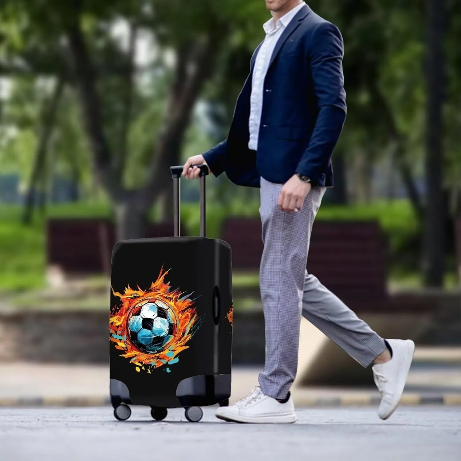 Uasibuni Personalized Luggage Cover with Fire Soccer Pattern,Cute Cover for Luggage Suitcase Cover for Men