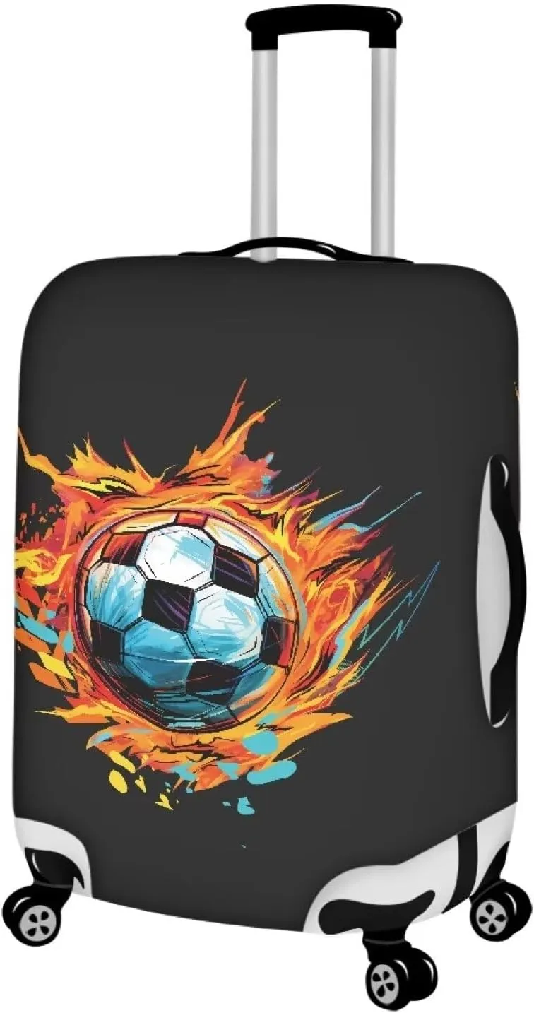 Uasibuni Personalized Luggage Cover with Fire Soccer Pattern,Cute Cover for Luggage Suitcase Cover for Men