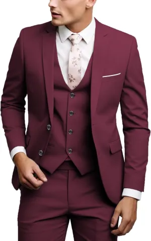 UNINUKOO Men Suits Slim Fit Dress 3 Piece 2 Button Wedding Formal Business Tuxedo Suit Jacket Pants Vest Set