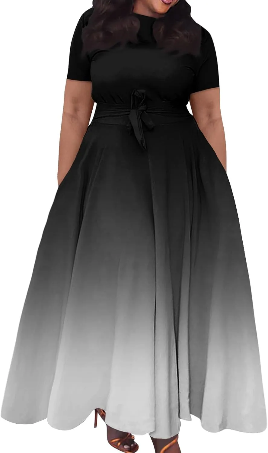 UQRZAU Women's Dresses, Spring Dress for Women 2024 Trendy Plus Size Summer/Fall Short Sleeve with Pockets Dress, XL, 5XL