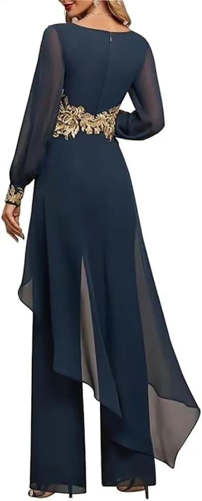 V-Neck Mother of The Bride Pant Suits for Women Asymmetrical High Low Grandmother of The Groom Jumpsuit