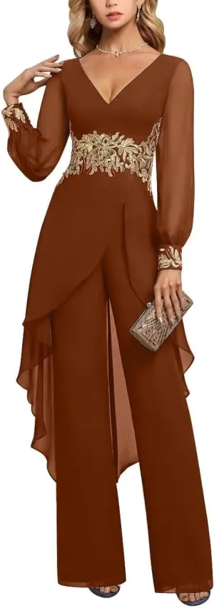 V-Neck Mother of The Bride Pant Suits for Women Asymmetrical High Low Grandmother of The Groom Jumpsuit