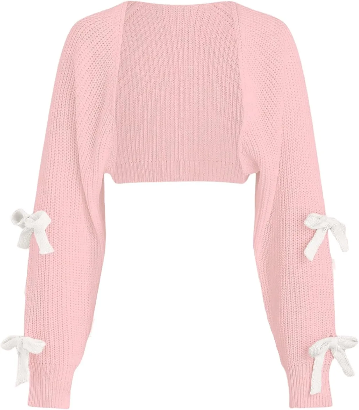 Verdusa Women's Bow Knot Open Front Long Sleeve Knitted Crop Cute Cardigan Sweater