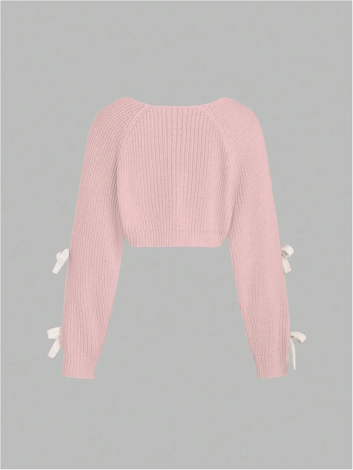 Verdusa Women's Bow Knot Open Front Long Sleeve Knitted Crop Cute Cardigan Sweater