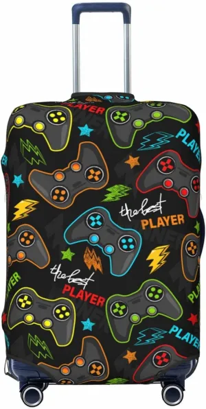 Video Game Joysticks Luggage Suitcase Covers Elastic Washable Funny Gaming Luggage Protector Travel Suitcase Protective Cover For Kid And Adult, S (Fit 18-21 Inch Luggage)