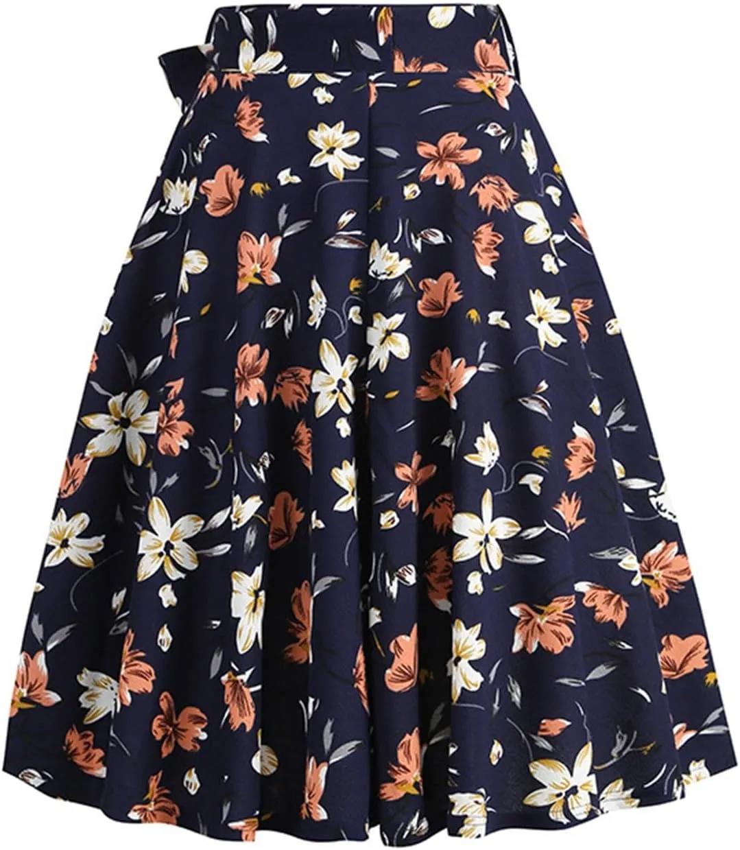 Vintage Floral Skirts for Women High Waist A Line Midi Skirt Pleated Flare Lace Up Mini Skirts Ladies Half Dress