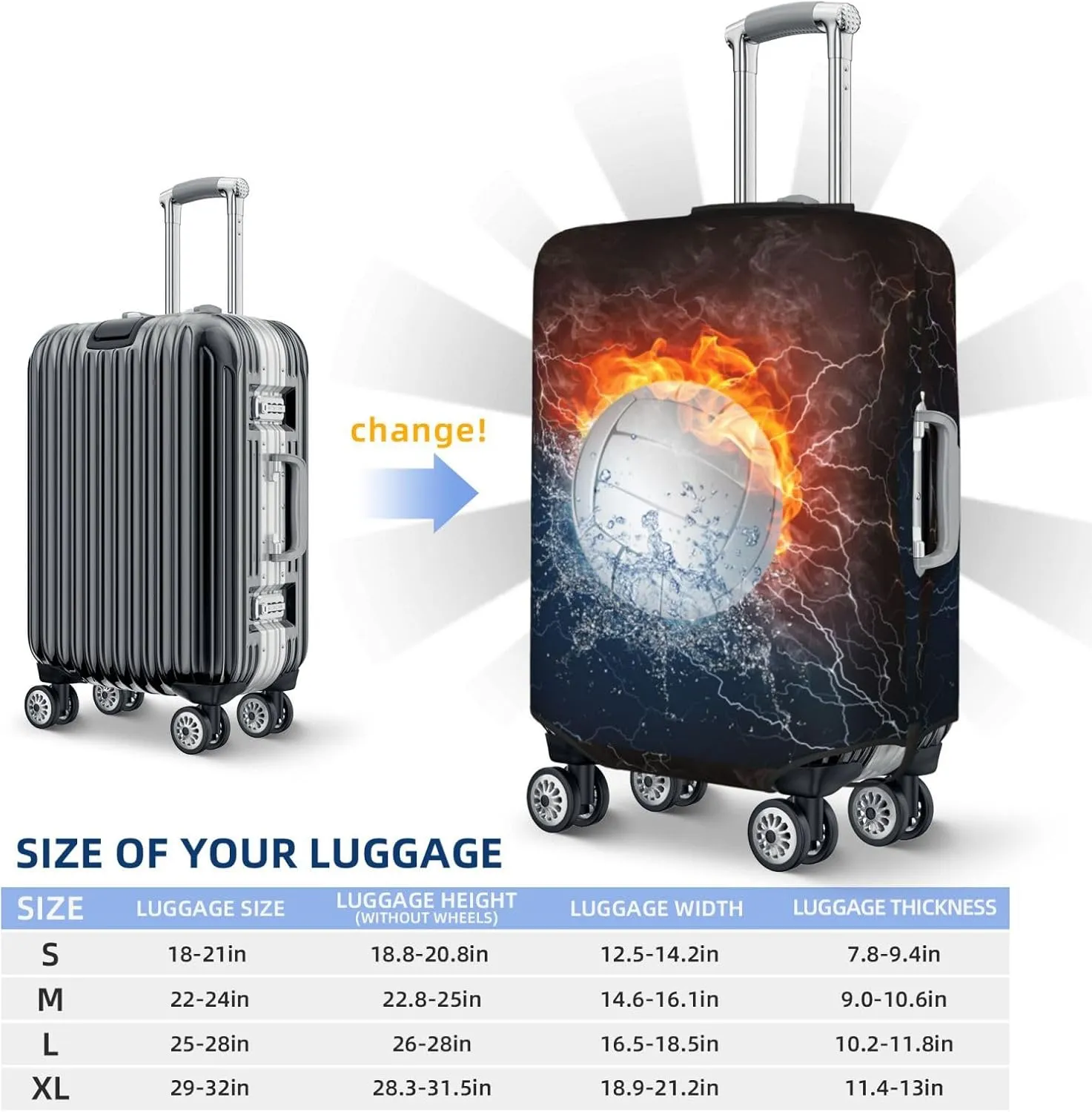 Volleyball In The Water And Fire Luggage Suitcase Covers Elastic Washable Volleyball Player Luggage Protector Travel Suitcase Protective Cover For Kid And Adult, M (Fit 22-24 Inch Luggage)