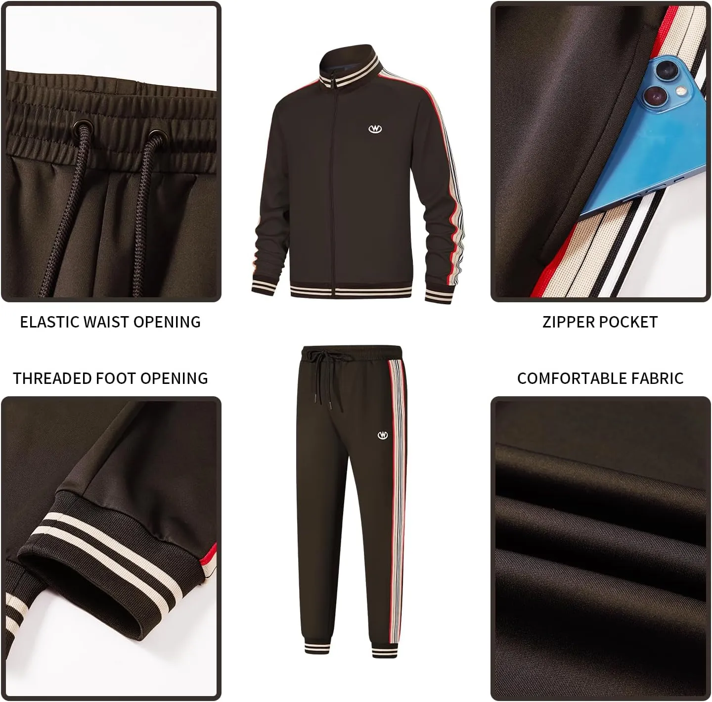 W JIANWANG Track Suits for Men Set Jogging Tracksuit Mens Sweatsuits Workout Running Sports Jogger Sweat Suits Outfits