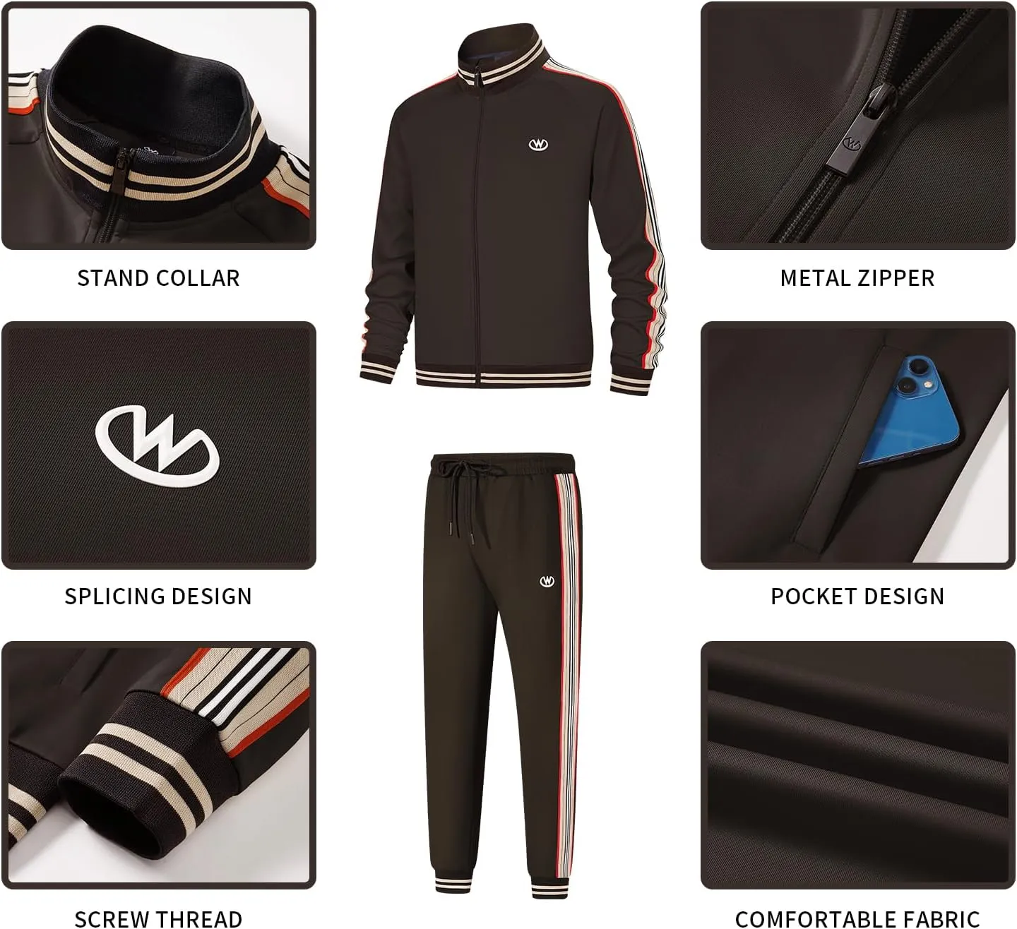 W JIANWANG Track Suits for Men Set Jogging Tracksuit Mens Sweatsuits Workout Running Sports Jogger Sweat Suits Outfits