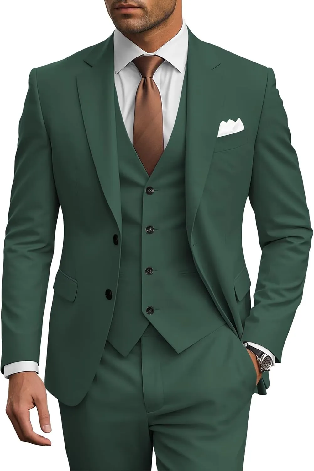 Wangyue Men's Suits 3 Piece Slim Fit Wedding Suits for Men Two Button Jacket Vest Pants Set Prom Dinner