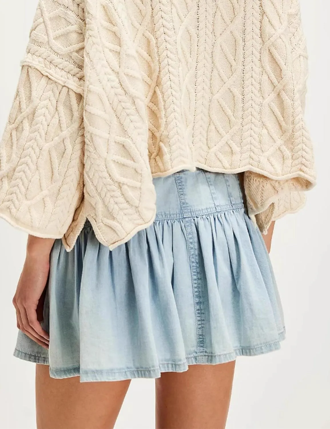 Wanzetaly Women's Casual A-Line Denim Skirts High Waisted Pleated Ruffle Short Mini Jean Skirt