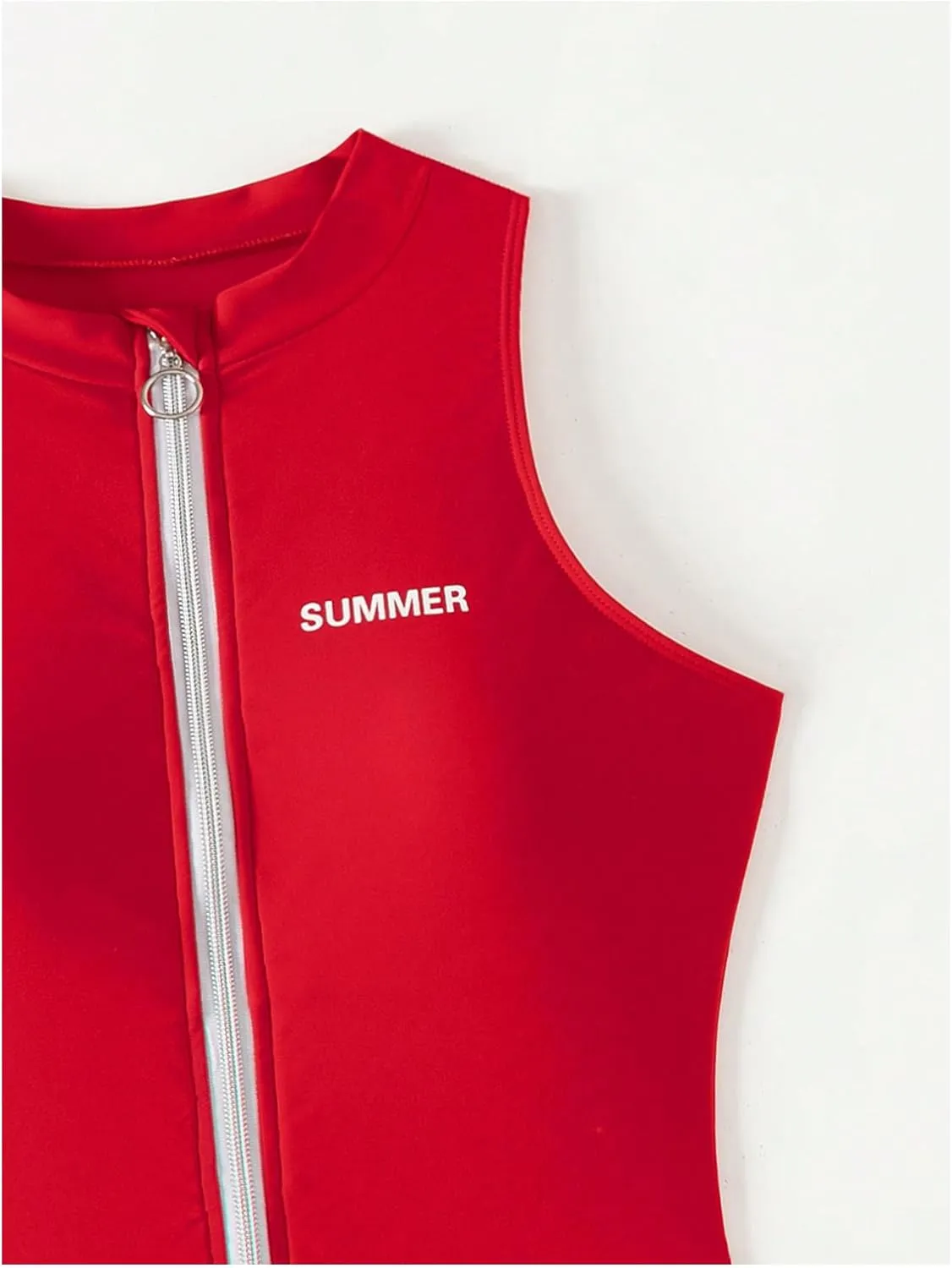 WDIRARA Women's Zip Front One Piece Swimsuit Letter Print Bathing Suits Sleeveless Racer Back Swimwear