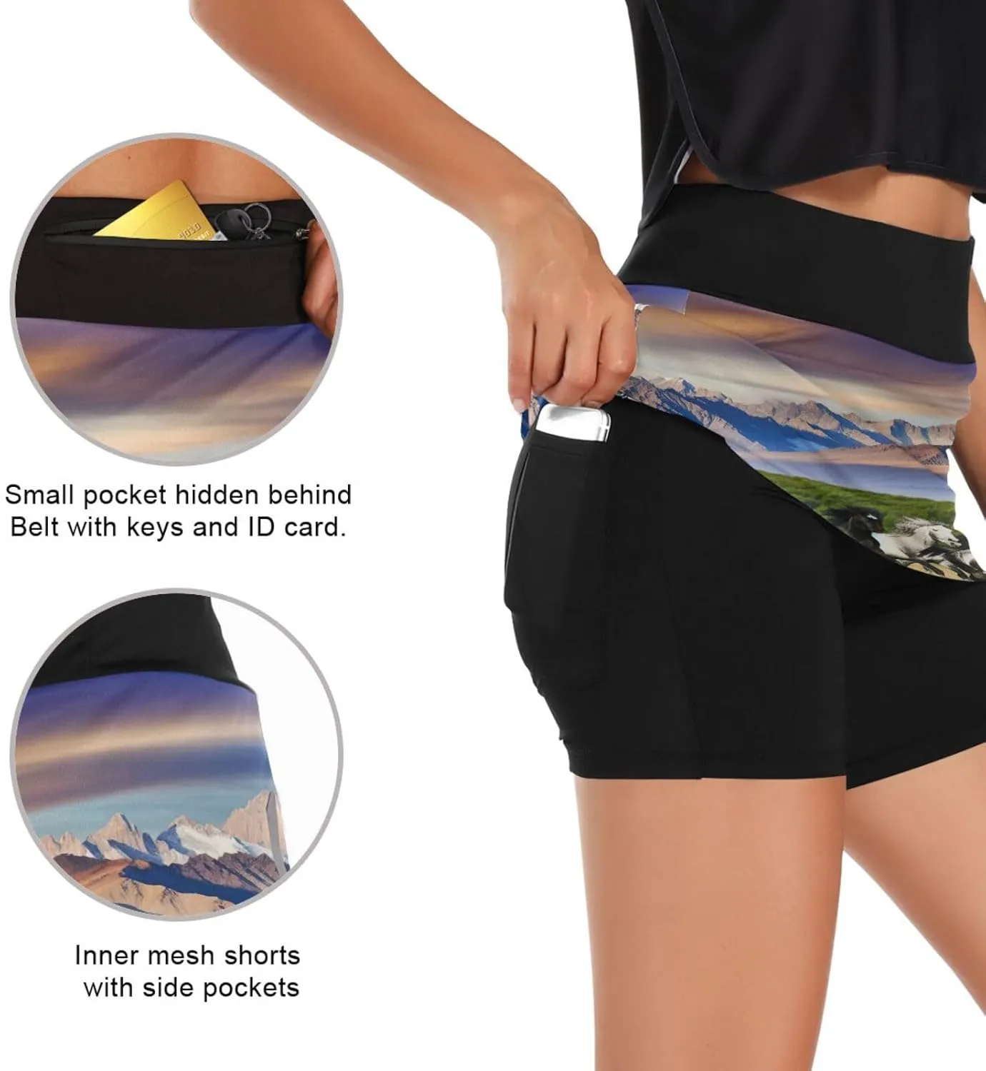 Wildflowers Botanical Ladies Skorts with Pockets High Waisted Womens Tennis Shorts, Mini Skirt