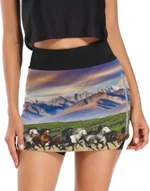 Wildflowers Botanical Ladies Skorts with Pockets High Waisted Womens Tennis Shorts, Mini Skirt