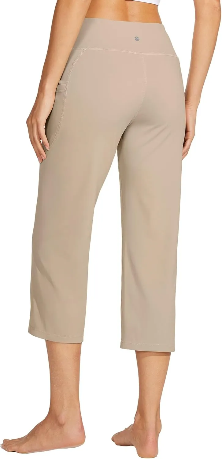 Willit Women's Yoga Capris Pants High Waist Leggings Crossover Straight Leg Athletic Exercise Workout Crop Capris 21"
