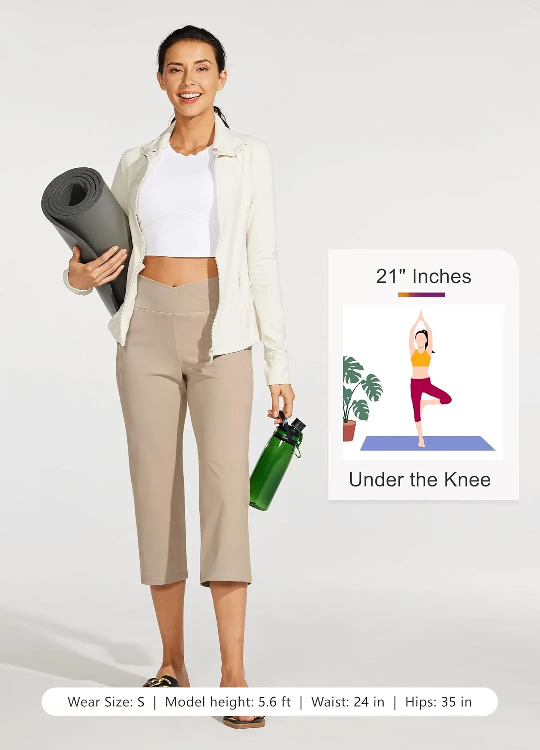 Willit Women's Yoga Capris Pants High Waist Leggings Crossover Straight Leg Athletic Exercise Workout Crop Capris 21"