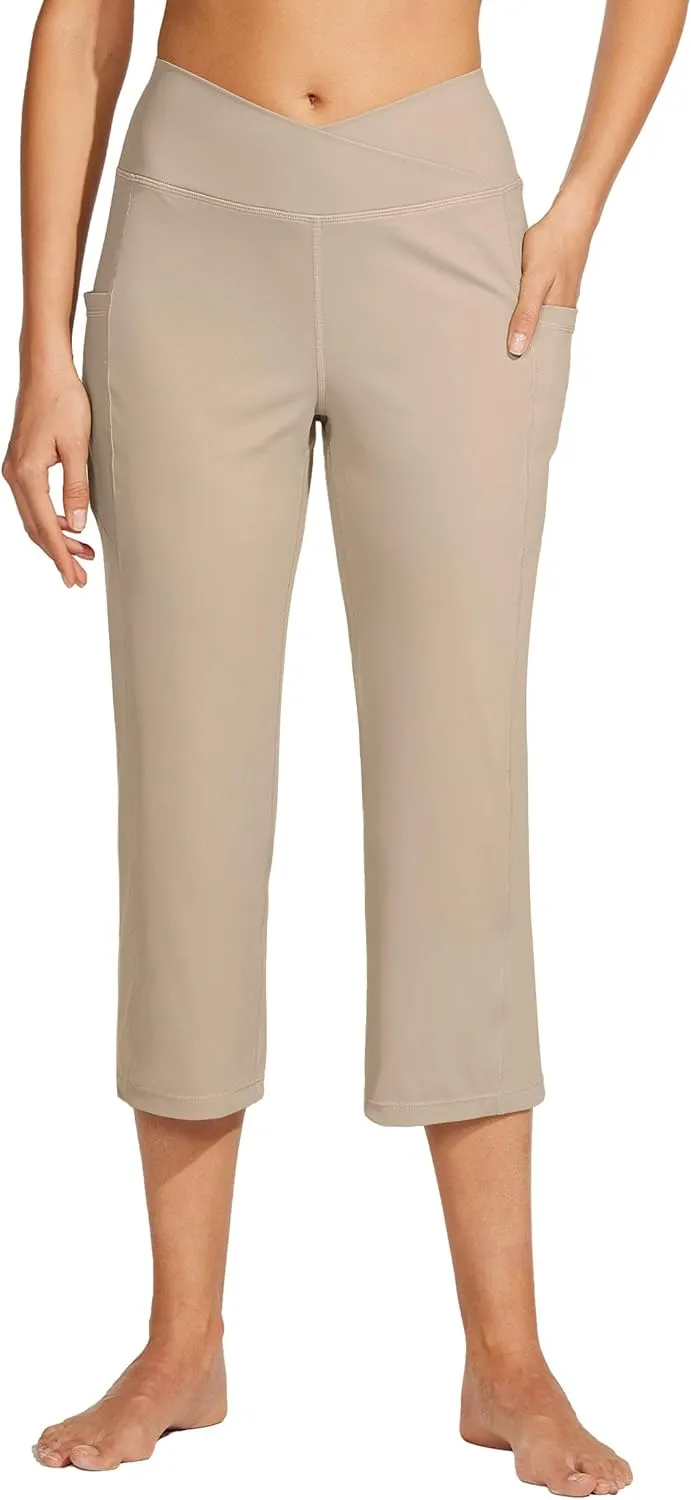 Willit Women's Yoga Capris Pants High Waist Leggings Crossover Straight Leg Athletic Exercise Workout Crop Capris 21"