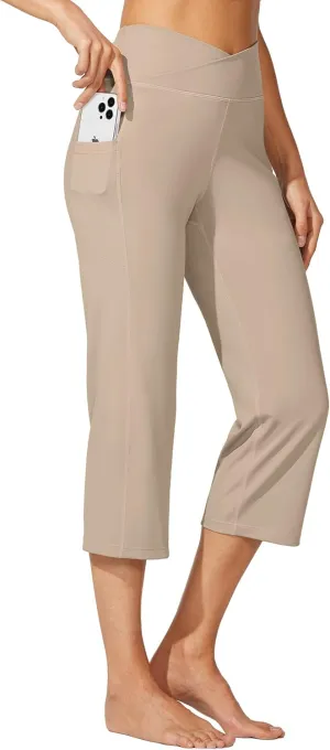 Willit Women's Yoga Capris Pants High Waist Leggings Crossover Straight Leg Athletic Exercise Workout Crop Capris 21"