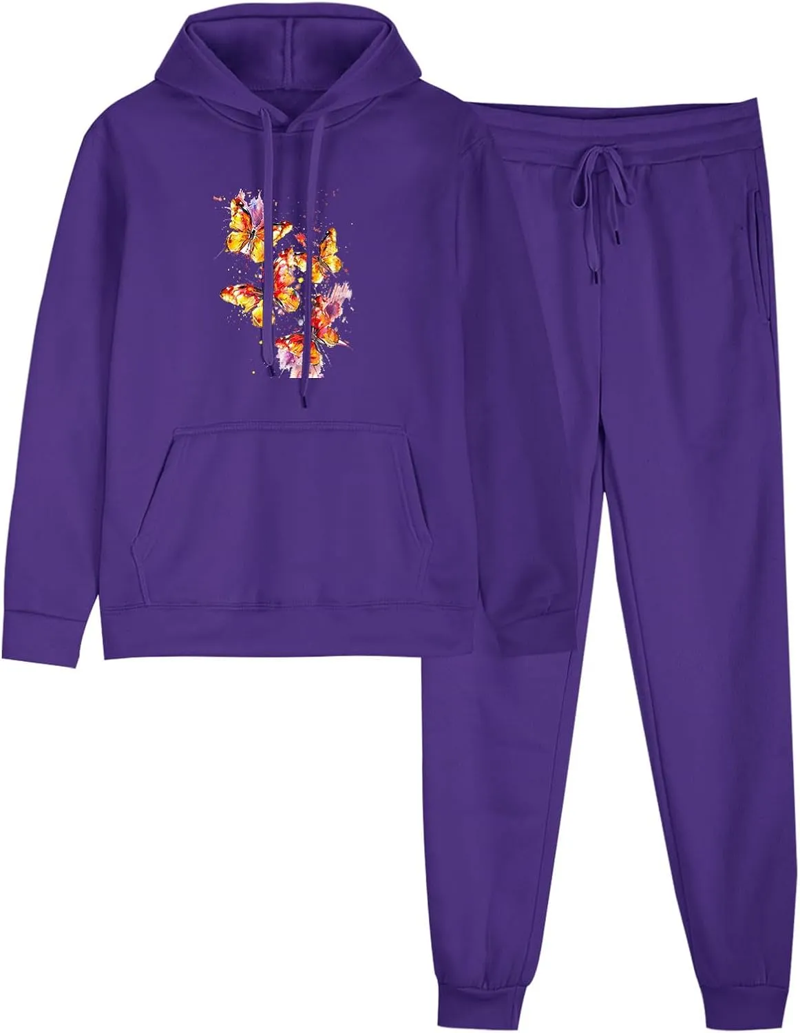 Women 2 Piece Outfits Lounge Sets Cute Butterfly Graphic Hoodie Sweatshirt Sweatpants Tracksuit Sweatsuit Set Pockets