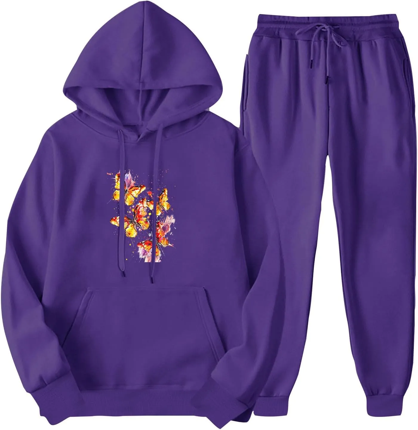 Women 2 Piece Outfits Lounge Sets Cute Butterfly Graphic Hoodie Sweatshirt Sweatpants Tracksuit Sweatsuit Set Pockets