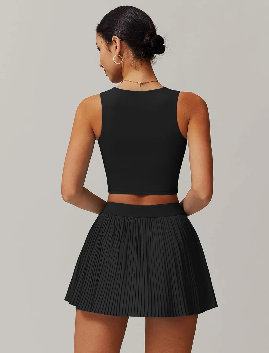 Women 2 Piece Tennis Dress Square Neck Tank Top with High Waisted Pleated Workout Skorts Skirt Set Yoga Golf Outfits