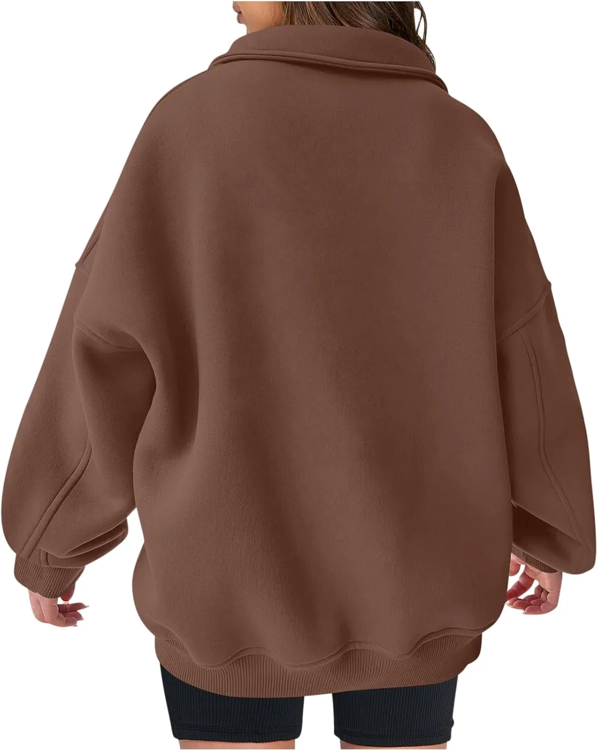 Women Casual Half Zip Oversized Sweatshirts Long Sleeve Plain Collared Hoodie Drop Shoulder Fleece Fall Pullover